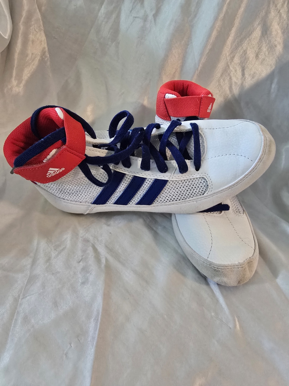 Adidas Kids High-Top Sneakers in White, Navy & Red